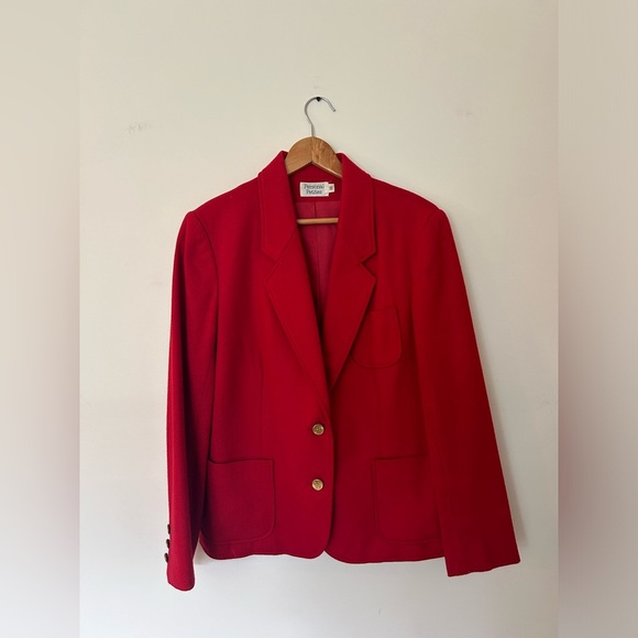 Vintage Personal Petites Red Wool Blazer with Pockets, Size 10 P - Picture 2 of 6